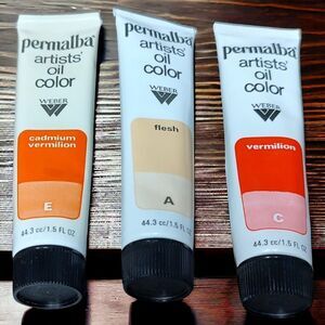Rare Vintage Three Unused Weber Permalba Oil Color Paint Cadmium Vermilion Flesh
